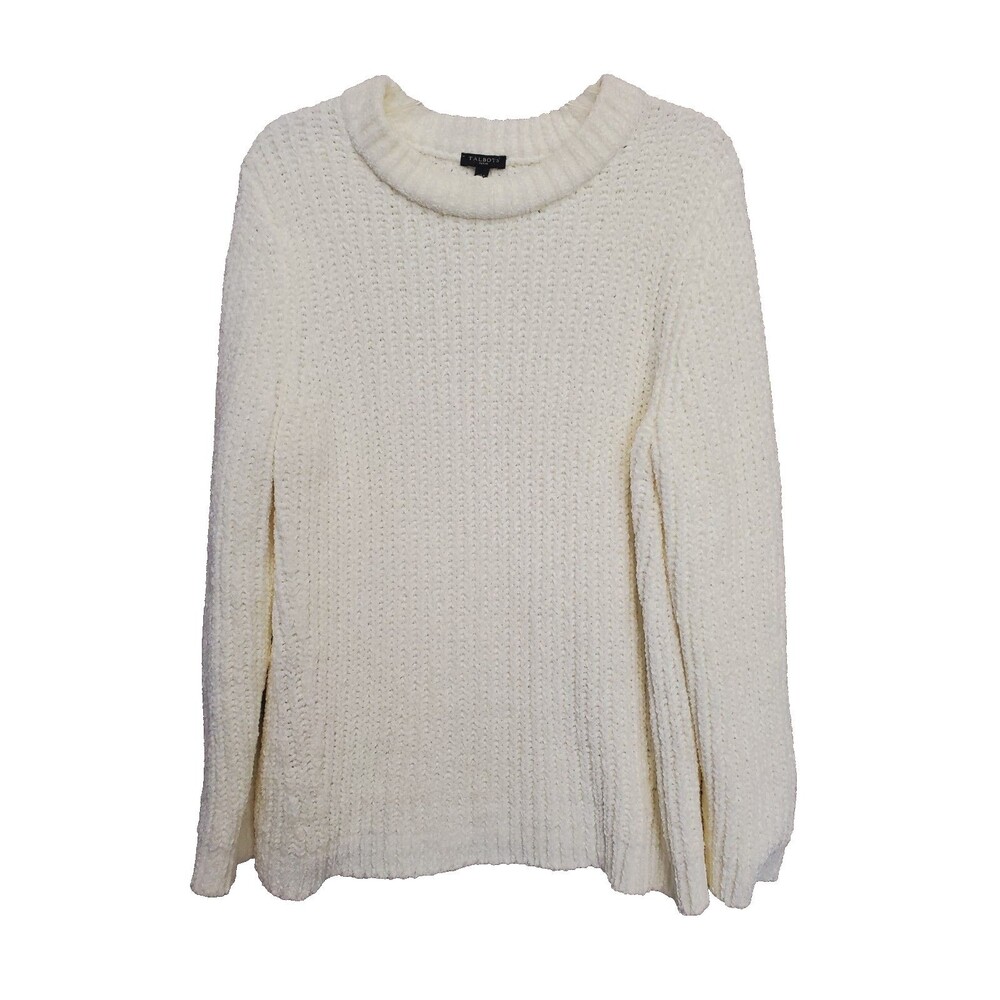 Talbots Off-White Mix Stitch Chenille Crew Neck Sweater Size XLP Cozy